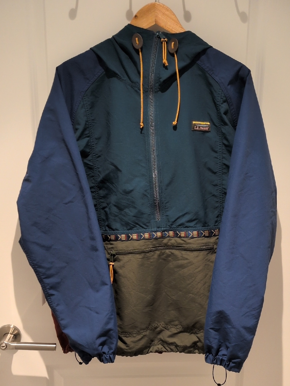 L.L. Bean Men's Windbreaker in Navy, Teal & Olive with Contrast Trim